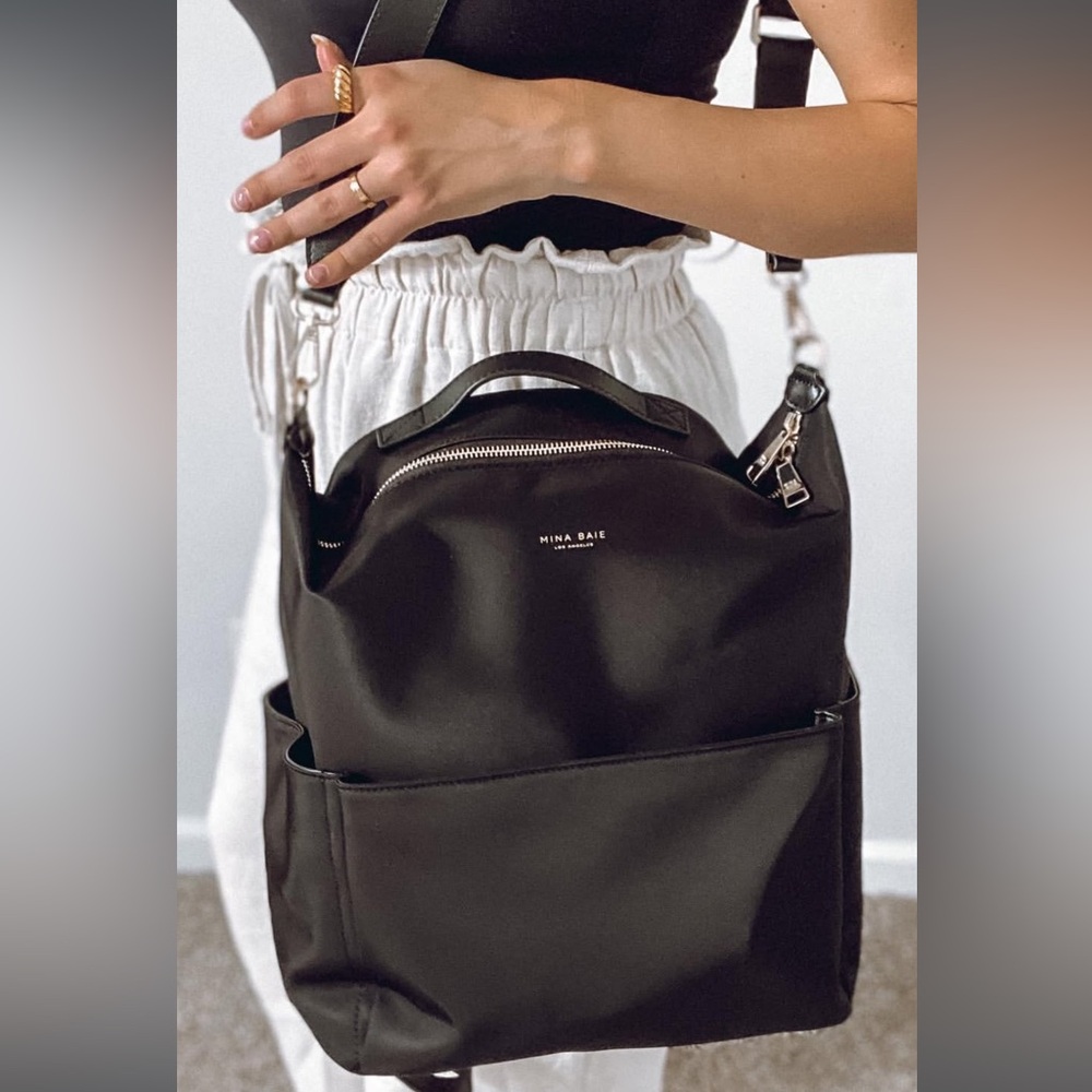 Mina Baie Black Nylon Diaper Bag/Backpack